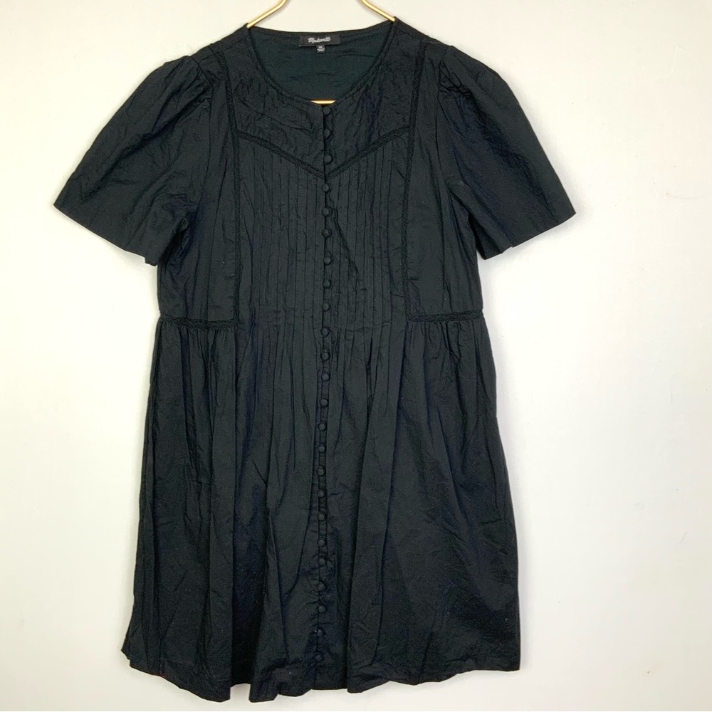 Madewell Black Short-Sleeve Mini Dress with Button Front